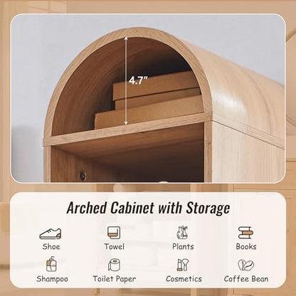 IFBUY 67" Tall Arched Bathroom Storage Cabinet, 8-Tier Modern Farmhouse Storage Cabinet with Adjustable Shelves, Wood Freestanding Cabinet for Bathroom, Living Room, Entryway, Hallway (Natural)