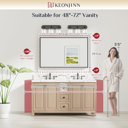 Keonjinn 48 x 30 Inch Brushed Nickel Bathroom Mirrors for Over Sink