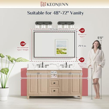 Keonjinn 48 x 30 Inch Black Bathroom Mirrors for Over Sink, Metal Frame