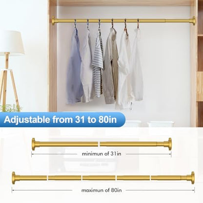 CorkLatta Gold Shower Curtain Rod 31 to 80 Inch,1 Inch Diameter Adjustable Spring Tension Stainless Steel Telescoping Rod,Easy Install,No Rust