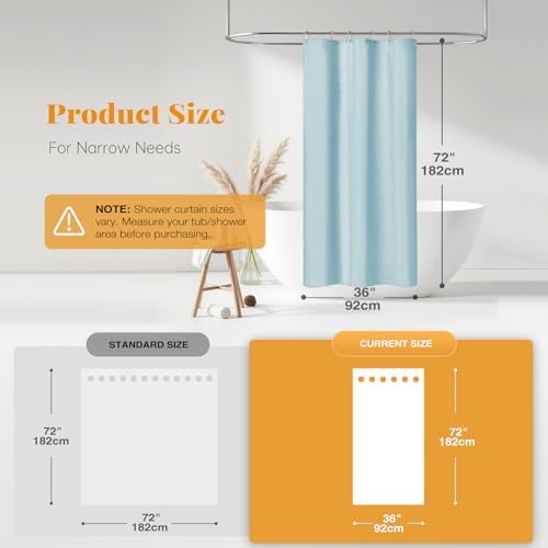 BTTN Stall Linen Textured Waterproof Cloth Shower Curtain, 36x72, Fog Blue