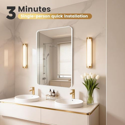 22x34inch White Metal-Frame，Wall Mounted Bathroom Mirror
