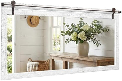 27"x49" Whitewashed Coastal Barn Door Wall Mirror with Wood Header