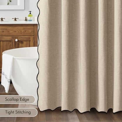 MIULEE 72"x90" Extra Long Scalloped Linen Shower Curtain Copper Brown