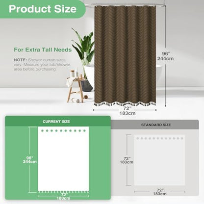 Dynamene Extra Long Boho Shower Curtain Tufted Chevron 72"x96" Brown