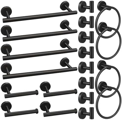 20pcs Bathroom Hardware Set, Matte Black Bathroom Hardware Set, Including 16" Hand Towel Bars, Toilet Paper Holders, Towel Rings, Robe Towel Hooks