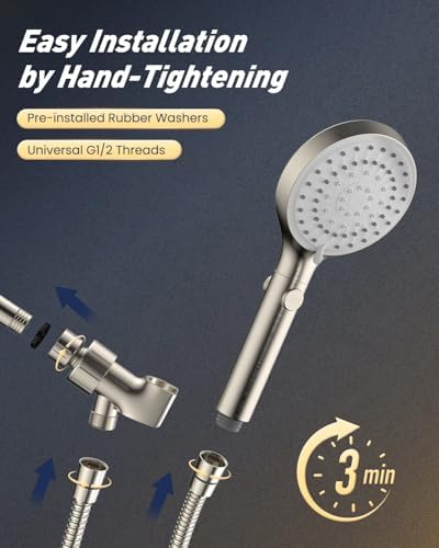 FASDUNT High Pressure Handheld Shower Head with Hose, Brushed Nickel
