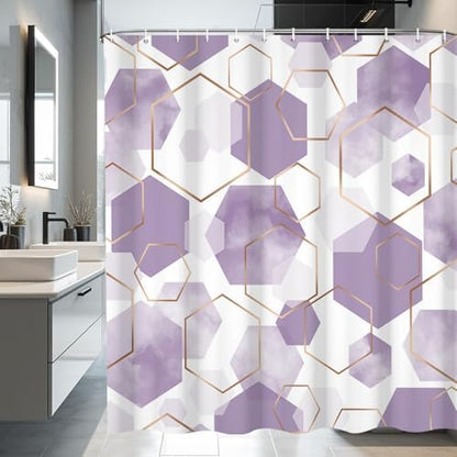 deFouliao Purple Modern Shower Curtain Geometric Grid Art Abstract Waterproof Bathroom Curtain for Bathtub Home Hotel Decor, Washable with Hooks, 72x96 Inch