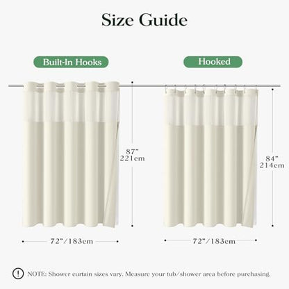 Dynamene Cream Hook Free Waffle Shower Curtain & Snap-in Fabric Liner,72x87
