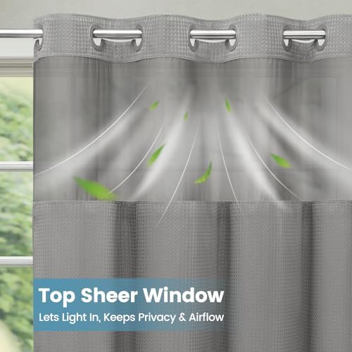 SORTTO No Hook Waffle Shower Curtain with Snap in Liner Set, 71x92, Grey