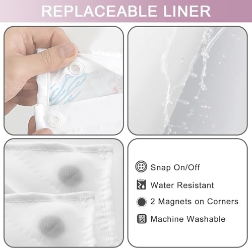 No Hook Shower Curtain and Liner Set, Watercolor Purple Beach Coastal 71x74