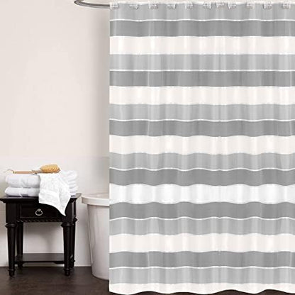 Zahari Home 13pc Modern Line Shower Curtain Set - Gray Luxury Contemporary Shower Curtains with Unique Design & 12 Hooks