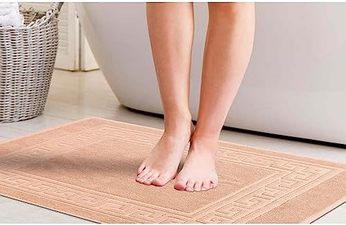Superior Heavyweight Cotton Bath Mats, Bath Rugs For Bathroom Accessories, Washable Rug For Shower, Bath, Toilet, Modern Decor, No Backing, Luxury Hotel And Spa Quality, Set of 2, 22" x 35", Peach