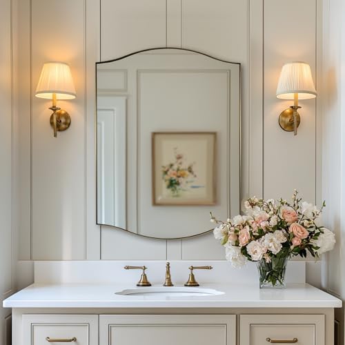 ANDY STAR Gold Bathroom Mirror, 24"x30" Scalloped Wall Mirror in Stainless Steel Metal Frame, Unique Vanity Mirror with Modern Curved Edge Design, Ideal for Bathroom, Bedroom, Entryway