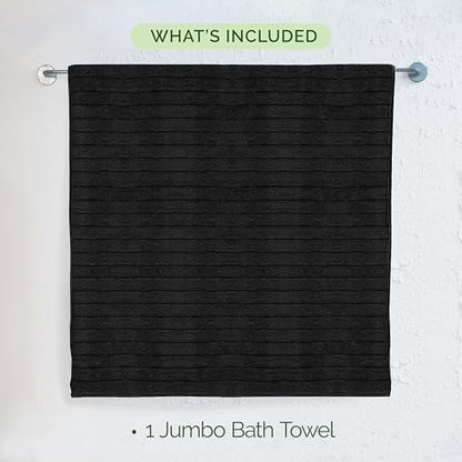 Elegant Comfort 100% Turkish Cotton Corduroy Ribbed Luxury Jumbo Bath Towel Ultra Soft - 35 x 70 Inch - Luxury Spa Premium Hotel Quality Highly Absorbent and Quick Dry Large Bath Towel, Black