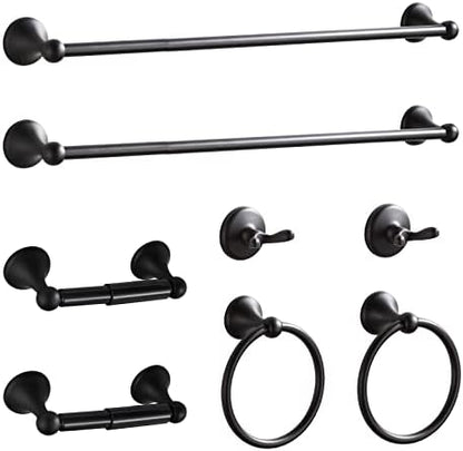 BGL Bathroom Hardware Set Matte Black Adjustable Expandable Bath Towel Bars Bathroom Accessory Set Towel Racks 8-Pieces Wall Mount
