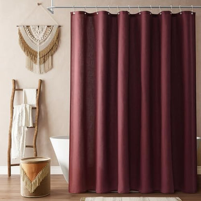Naturoom Linen Shower Curtain 72 Inch Long for Bathroom Burgundy 1 Panel