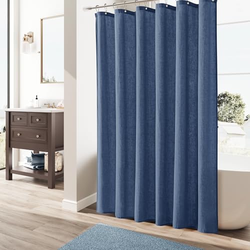 Naturoom Linen Shower Curtain 84 Inch for Bathroom Vintage Blue 1 Panel