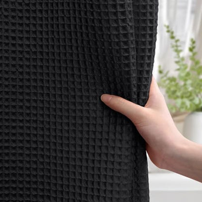 Stall Waffle Weave Shower Curtain Heavyweight Cotton Fabric Black 36Wx72L