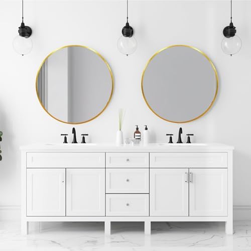 Gold Circle Mirror 26 inch, Round Mirror, Brushed Gold Metal Frame