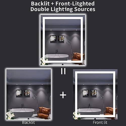 LOAAO 32"X36" LED Bathroom Mirror with Lights, UL Listed