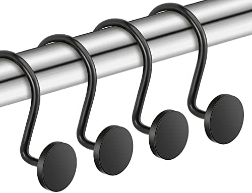 CHICTIE Black Shower Curtain Hooks, 12 Pieces, Metal, Shower Curtain Rings, Modern Decorative Design