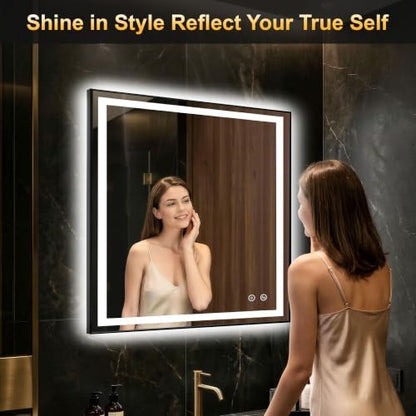 LED Bathroom Mirror with Light, 30x30 Vanity Mirror for Wall with Frame