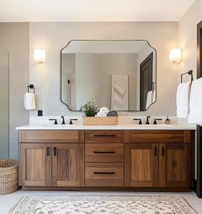 ANDY STAR 36x48 Inch Large Mirror, Matte Black Rectangle Mirror for Wall, Bathroom Mirror in Premium Stainless Steel Metal Thin Frame Deep 1’’, Unique Rounded Scalloped Edge, Vertically/Horizontally