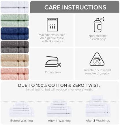 Comfort Spaces 6 Pc Towel Set, 100% Cotton Zero Twist, White