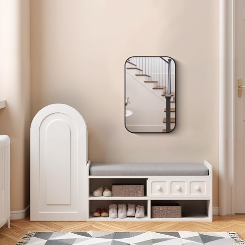 FORBATH Black Bathroom Mirror for Over Sink, Wall Mirror 16x24 Inch with Metal Frame, Rounded Corners for Bathroom, Bedroom, Entryway Décor