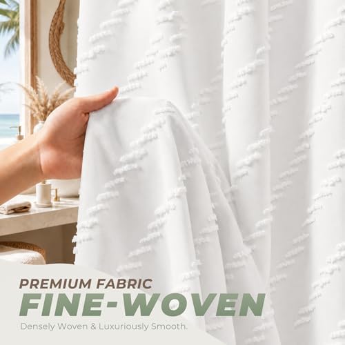 White Boho Fabric Shower Curtain 72 x 90 Inches