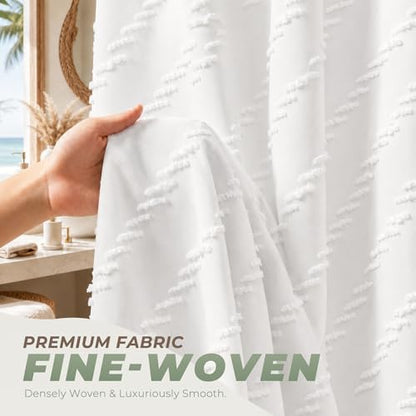 Off White Boho Fabric Shower Curtain 72 x 72 Inches, Modern Shabby Chic Textured Tufted Chevron Striped Minimalist Cloth Bathroom Shower Curtain