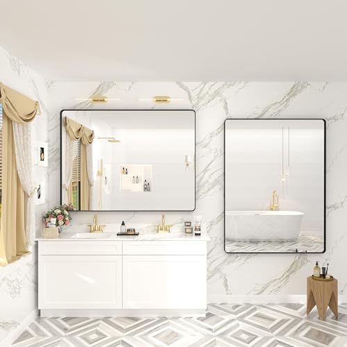 48x36 Inch Matte Black Bathroom Mirror for Wall
