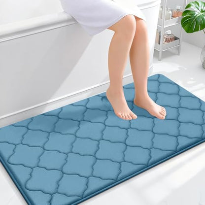 OLANLY Memory Foam Bath Mat Rug 44x24, Ultra Soft Bathroom Rugs, Blue