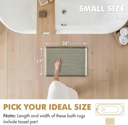 MIULEE Set of 2 Waffle Bathroom Rugs Boho Bath Mat Green&Cream 17x24 Inch