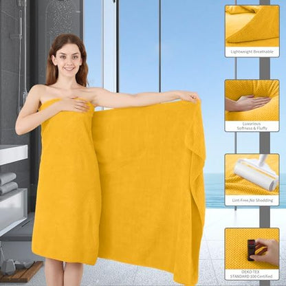 8 Piece Bathroom Towel Set |2 Oversized Bath Towels,2 Hand Towels,4 Washcloths| 600GSM Soft Large Bath Sheet Luxury Premium Microfibers Towel Highly Absorbent Quick Dry Hotel Towel Collection,Yellow