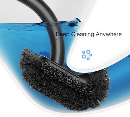 Toilet Bowl Brush and Holder, OSCIOSS Toilet Brush Set with Ergonomic Design, Compact Size, Durable Bristles, RV Toilet Brushes & Holders for Dead Corner Clean (Wood&Black, 2pack)