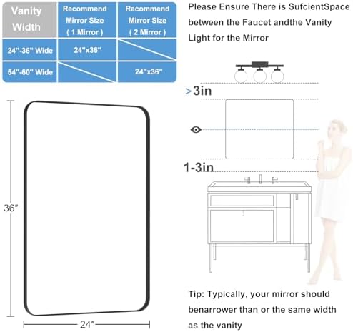 2-Pack Black Bathroom Mirror for Over Sink, 24" x 36" Framed Rectargular Wall-Mounted Bathroom Mirrors for Vanity, Decorative, Farmhouse, Restroom, Horizontally or Vertically Hanging