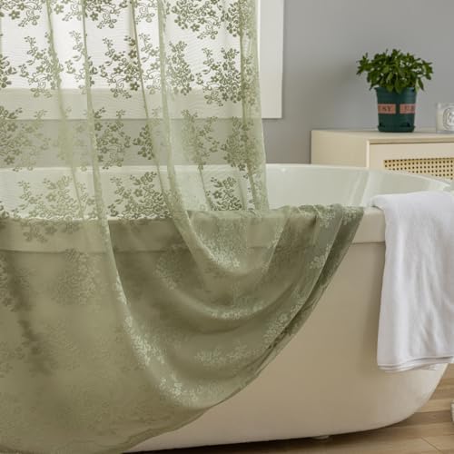TUDECO Sage Green Shower Curtain with Attached Valance, 72 x 72, 1 Panel