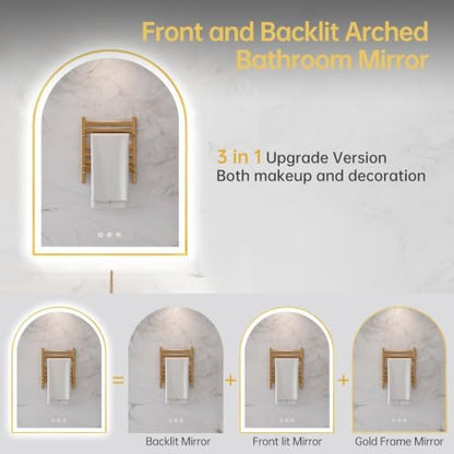 24"x32" Arched LED Lighted Bathroom Mirror with Lights