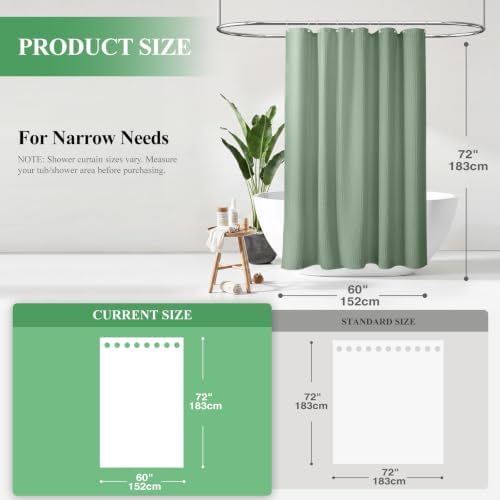 Dynamene Stall Waffle Shower Curtain 256 GSM Heavy Fabric 60x72 Sage Green