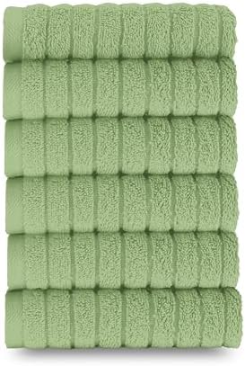 Elegant Comfort 100% Turkish Cotton Corduroy Ribbed Luxury Washcloths 6 Pack Soft 13 x 13 Inch - Higly Absorbent, Durable, Quick Dry, Spa Premium Hotel Quality for Bathroom or Travel, Sage