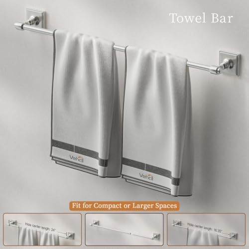VEHCIL Polished Chrome Bathroom Towel Bar Set, 5 Piece Bathroom Hardware Accessory Set, SUS304 Stainless Steel 24" Towel Rack Holder Set for Bathroom, Wall Mounted