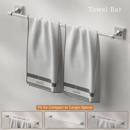 VEHCIL Polished Chrome Bathroom Towel Bar Set, 5 Piece Bathroom Hardware Accessory Set, SUS304 Stainless Steel 24" Towel Rack Holder Set for Bathroom, Wall Mounted