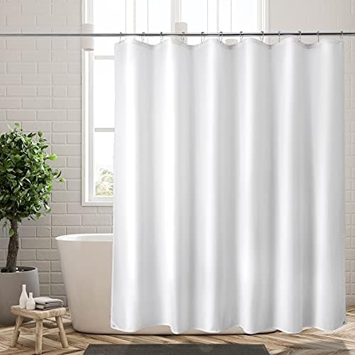 Titanker Fabric Shower Curtain Liner Washable, 72 x 65 Inches, White Shower Liner Fabric with 2 Magnets, Bathroom Polyester Shower Liner Waterproof Soft Lightweight, White