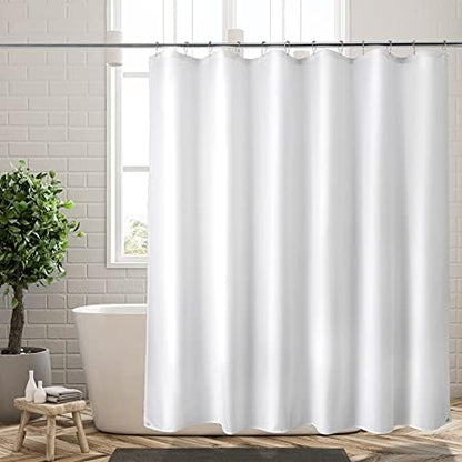Titanker Fabric Shower Curtain Liner Washable, 72 x 65 Inches, White Shower Liner Fabric with 2 Magnets, Bathroom Polyester Shower Liner Waterproof Soft Lightweight, White
