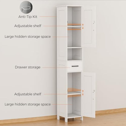 Homhedy 67" H Tall Bathroom Storage Cabinet with Barn Doors and Drawer