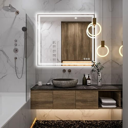 Ratsamee 40"x36" LED Bathroom Mirror with Lights, Backlit + Front Lit