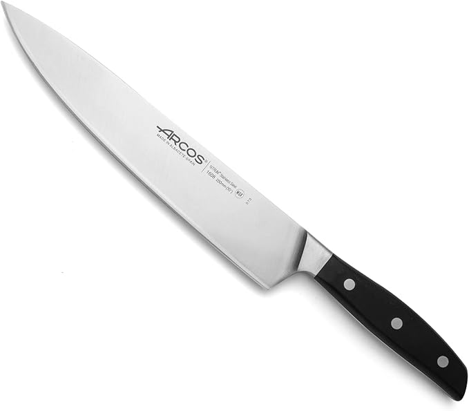 Arcos Forged Chef Knife 10 Inch Stainless Steel. Professional Kitchen Knife for Cooking. Ergonomic Polyoxymethylene Handle and 250 mm Blade. Series Manhattan. Color Black