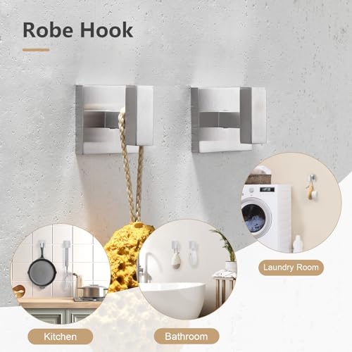 TQKAG 5-Pieces Brushed Nickel Bathroom Hardware Accessories Set 23.6" SUS304 Stainless Steel Towel Bar Set Wall Mounted Square Toilet Paper Holder with Shelf